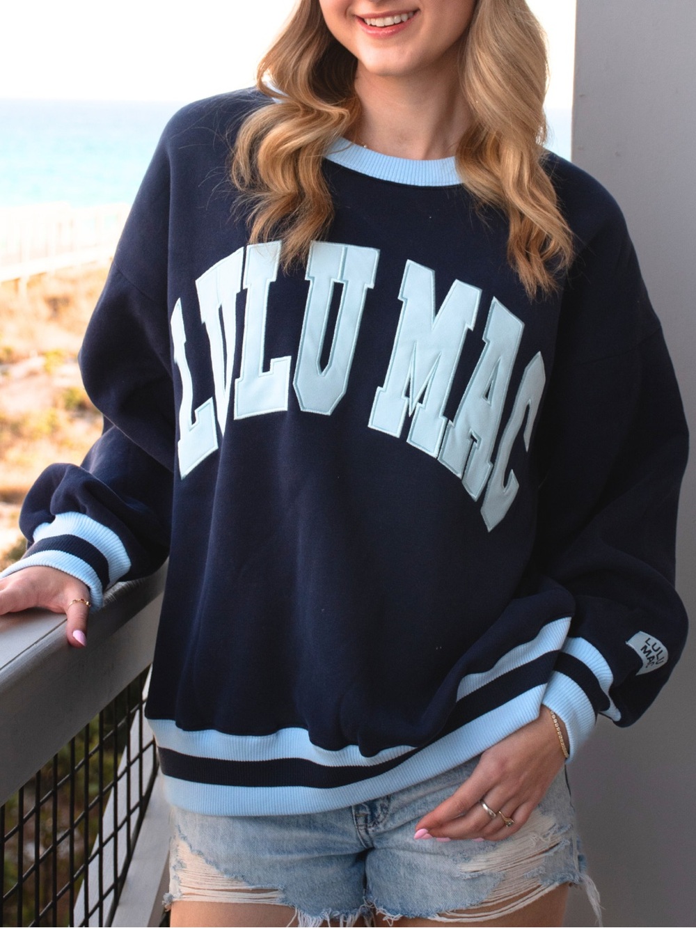 Lulu Mac Social Society Navy/Light Blue Stitch Sweatshirt